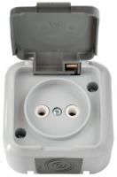 Розетка откр.установки 1-мест с/з с крышкой IP54 белая Пралеска-Аква Bylectrica